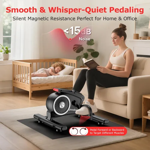 Miniatura 2 de pooboo Pedal de ejercicio para debajo del escritorio, mini bicicleta estática magnética con 16 niveles de resistencia, entrenamiento para brazos