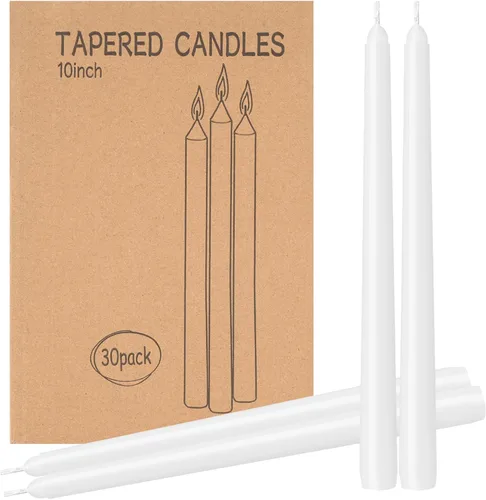 Paquete de 30 velas cónicas blancas - 10 pulgadas sin goteo, sin humo y sin perfume | Larga duración 8 horas | Velas altas vertidas a mano | Velas