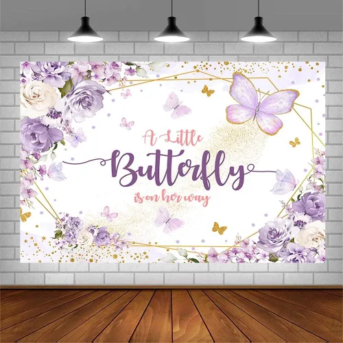Miniatura 3 de AIBIIN Telón de fondo de mariposa para baby shower de 7 x 5 pies para niña, princesa, una pequeña mariposa está en camino, fondo de fotografía