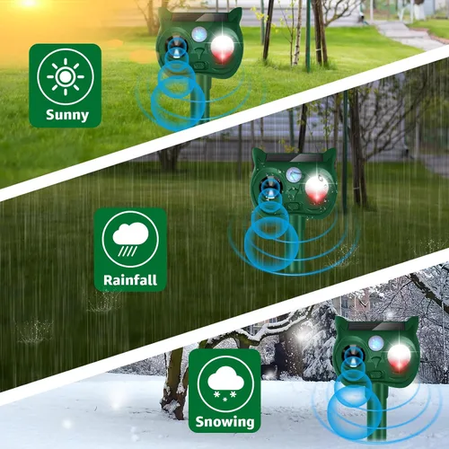 Miniatura 5 de Repelente solar ultrasónico de animales con sensor de movimiento para exteriores, dispositivos repelentes de ciervos, ardilla, gato, mapache, Luces