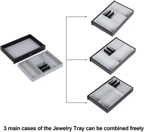 Miniatura 5 de BEWISHOME Caja organizadora de 12 relojes con cajón de exhibición de joyas, bandeja ajustable, caja de almacenamiento de reloj para hombres con tapa