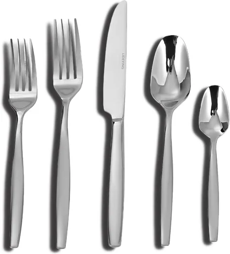 Miniatura 11 de Juego de cubiertos dorados de 20 piezas, cubiertos de acero inoxidable para 4, incluye cuchillo de carne, tenedor y cuchara, apto para lavavajillas