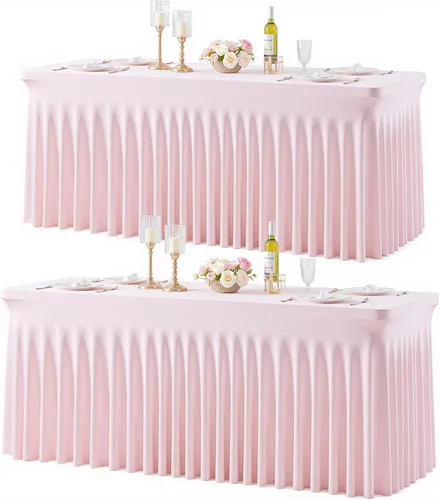 Miniatura 40 de Paquete de 2 manteles color azul bebé para mesas rectangulares de 6 pies, mantel ajustable de elastano, fundas de mesa elásticas de 6 pies, manteles