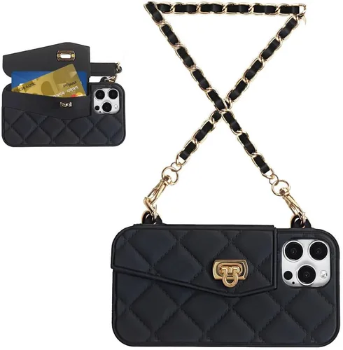 Miniatura 49 de UnnFiko - Funda tipo cartera compatible con iPhone XR, diseño elegante de bolsa de lujo, cartera abatible con funda para tarjetas, cubierta de Negro
