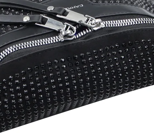 Miniatura 6 de RARITYUS Riñonera cruzada con diamantes de imitación brillantes para mujer, riñonera pequeña con cinturón, para fiesta o club, Negro, talla única