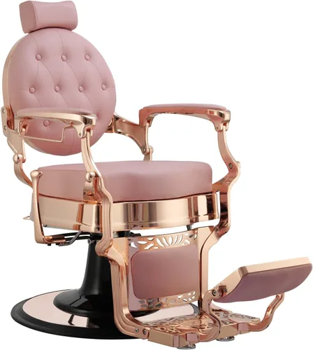 Berkeley Truman - Silla de peluquero vintage, silla de peluquero reclinable resistente, asiento rosa, marco de oro rosa Rosado/Oro rosa