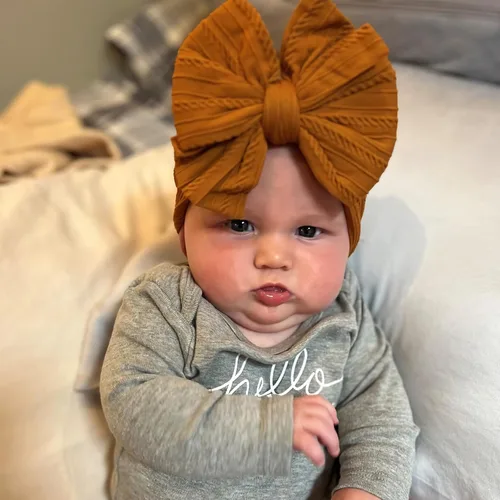 Miniatura 7 de CÉLLOT 6 piezas de diademas con lazos para bebé, diademas de nailon, accesorios para el pelo con lazos para bebé niña, esenciales para recién Caqui