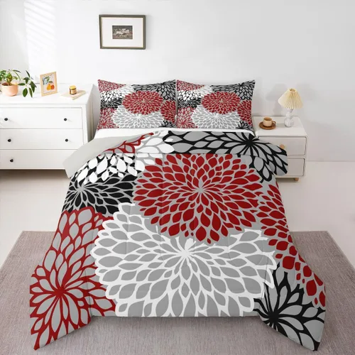 Miniatura 9 de Erosebridal Juego de edredón de dalia azteca para adultos, mujeres y niñas, ropa de cama floral, tamaño individual, relleno de edredón de flores