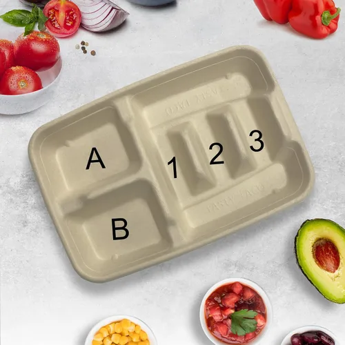 Miniatura 2 de Platos de taco de 3 y 2 lados, platos de papel desechables con divisores - Paquete de 25 Bandeja de tacos para fiesta, soporte de tacos