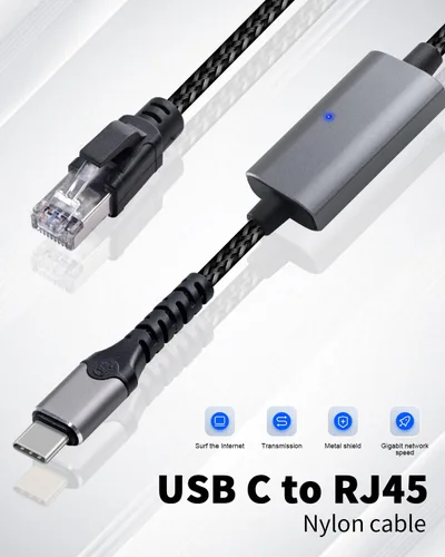 Miniatura 2 de Duttek Cable Gigabit USB C a Ethernet de 10 pies, cable RJ45 a USB C de hasta 1000/100/10 Mbps Cable de red LAN Ethernet compatible con Thunderbolt