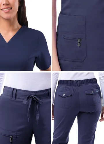 Miniatura 5 de Adar Pro Breakthrough Plus - Conjunto de uniforme médico para mujer, parte superior con cuello en V mejorado y pantalones con múltiples bolsillos