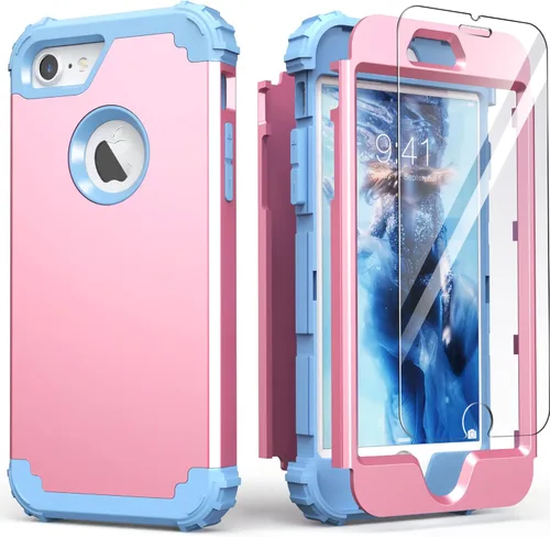 Miniatura 14 de IDweel Funda para iPhone 8, para iPhone 7 con protector de pantalla, 3 en 1, híbrida resistente a prueba de golpes, funda de policarbonato duro