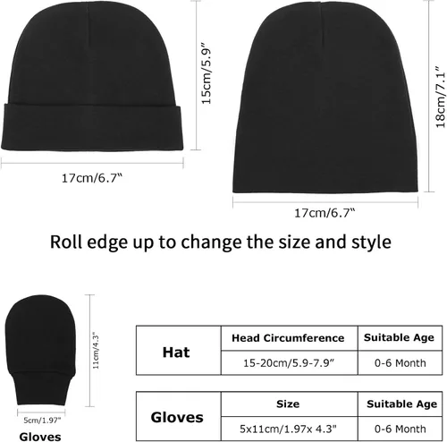 Miniatura 4 de BQUBO Baby Hats and Mittens Infant Cotton Beanie Gloves No Scratch Set Newborn Hospital Hat for Boys Girls