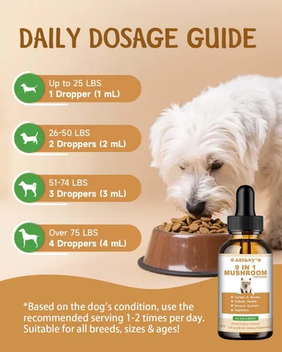 Miniatura 6 de Suplemento de hongos 9 en 1 para perros, hongo de cola de pavo para perros, tratamiento de bultos y protuberancias para perros, soporte digestivo