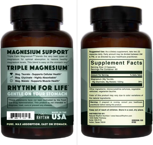 Miniatura 8 de Triple Calm Magnesio – Mag. taurate, glycinate, y Malate para el socorro óptimo Relajación, el estrés y la Ansiedad, y mejorar Dormir. 120 cápsulas