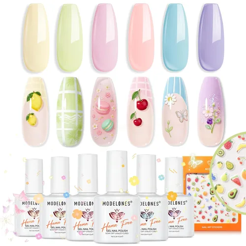 Miniatura 12 de modelones Juego de esmaltes de uñas de gel con purpurina, sin hema, 6 colores, Chameleon Aurora Shimmer Glitter Kit de esmalte de gel azul, verde