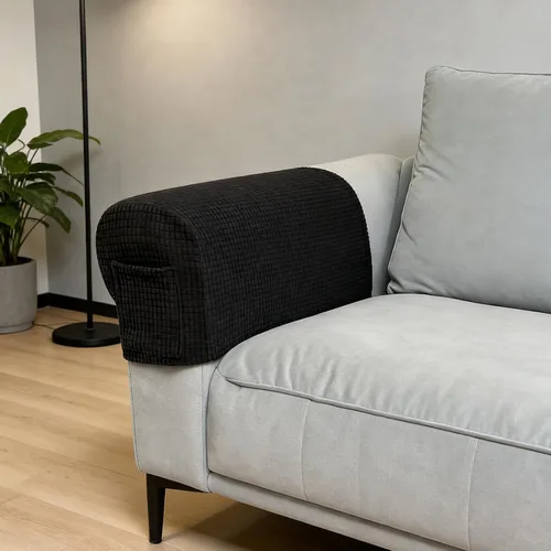 Juego de 2 fundas elásticas para brazos de sofá con bolsillo, fundas extraíbles antideslizantes para reposabrazos para sillón reclinable y sillones,