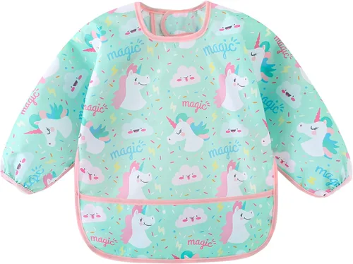 Miniatura 3 de Baberos de manga larga HaimoBurg, paquete de 5, baberos ligeros impermeables para bebés y niños pequeños de 6 a 30 meses 5 Pacs Set C
