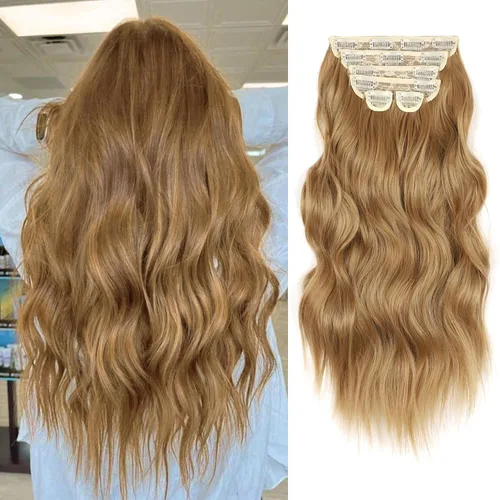 Miniatura 45 de Extensiones de cabello con clip de Vigorous de 20 pulgadas, con reflejos rubio playa, extensiones de cabello ondulado largo y suave de cabello