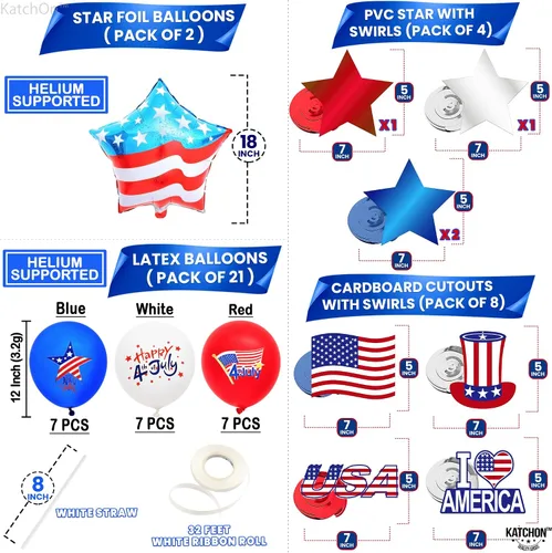 Miniatura 3 de KatchOn, Juego de pancartas con texto en inglés «Happy 4th of July», enormes, paquete de 37, globos del 4 de julio para decoraciones del 4 de julio