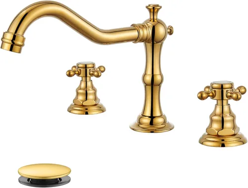 Miniatura 14 de gotonovo Grifo de lavabo de baño de 3 orificios extendido, grifo mezclador de doble manija cruzada para lavabo de baño, grifo de tocador, montaje