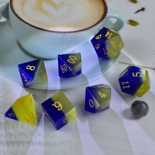 Miniatura 3 de Juego de dados DND de piedras preciosas de ópalo azul y rojo, 7 piezas de dados D&D utilizados en juegos de rol de Calabozos y Dragones
