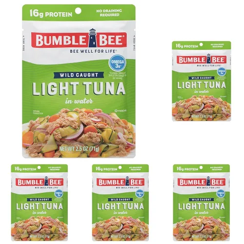 Miniatura 11 de Bumble Bee Chunk Light Atún en agua, bolsas de 2.5 onzas (paquete de 3) – Paquete de atún capturado salvaje listo para comer, 0.63 oz de proteína