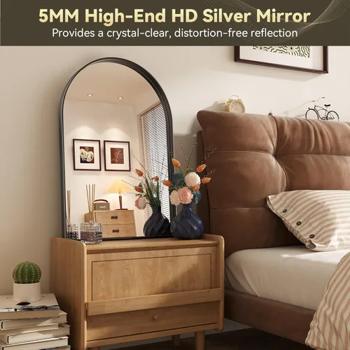 Miniatura 4 de Brightify Espejo Arqueado, Espejo de Pared de Arco Negro de 26 x 38 Pulgadas, Espejo de Baño Negro con Marco de Metal, Espejo de Tocador de Baño