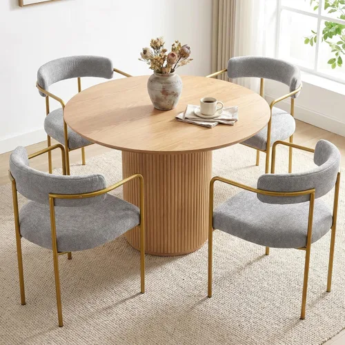 Miniatura 15 de Boucle - Juego de 4 sillas de comedor con brazos, modernas sillas de comedor tapizadas de mediados de siglo para cocina y comedor, respaldo curvo