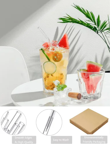 Miniatura 4 de Pajitas de vidrio reutilizables para beber, paquete de 20 popotes de vidrio de 0.236 x 0.315 in, resistentes a los golpes, incluyendo 16 doblados
