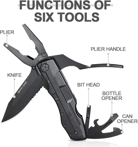 Miniatura 3 de Cuchillo plegable de bolsillo multiherramienta de acero inoxidable, multiherramienta portátil con alicates, abrebotellas y latas y más, cuchillos