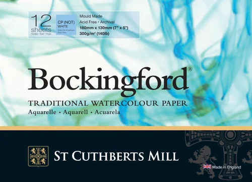 St. Cuthberts Mill Bockingford - Bloc de papel de acuarela de 7 x 5 pulgadas para artistas, 12 hojas de papel de acuarela de prensa en frío de 140