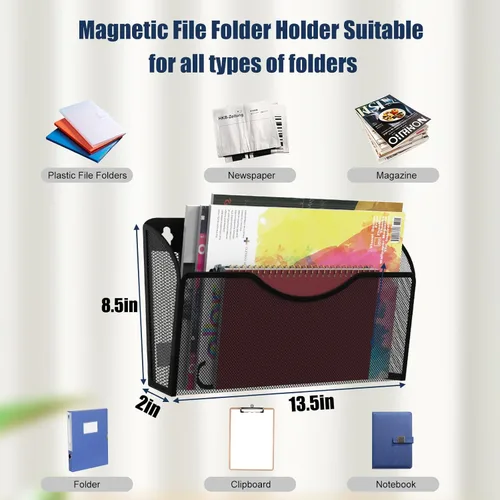 Miniatura 4 de Soporte magnético para archivos, organizador de carpetas de archivos, 1 bolsillos, estante de revistas colgante de oficina para archivadores