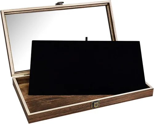 Miniatura 6 de Alhajerocaja para almacenar cuentas con tapa de vidrio templado y terciopelo negro. Caja de muestra de medallas, premios, alhajas y cuchillos.