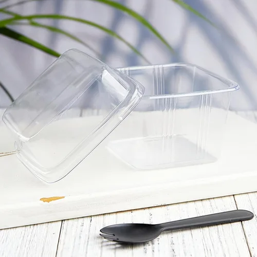 Miniatura 4 de TOFLEN 100 tazas cuadradas de plástico para postre de 8 onzas con tapas y tenedores, vasos de plástico transparente para yogur, parfait para mousse