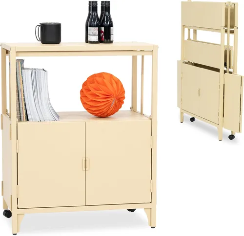 Miniatura 8 de Morden Buffet Armario de almacenamiento plegable de metal, armario de consola de entrada de acero con ruedas para patio, exterior, interior, cocina