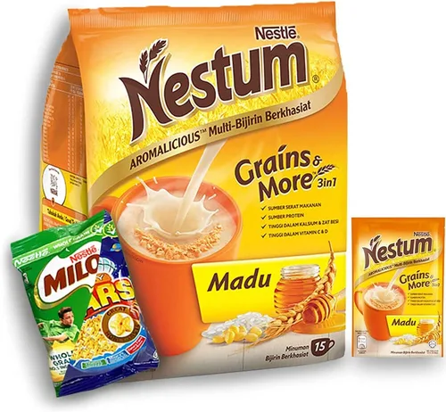 Nestle Nestum All Family - Bebida instantánea 3 en 1 con leche de cereales y paquete de 1 paquete de bocadillos (Milo o Koko Krunch, 1.06 onzas),