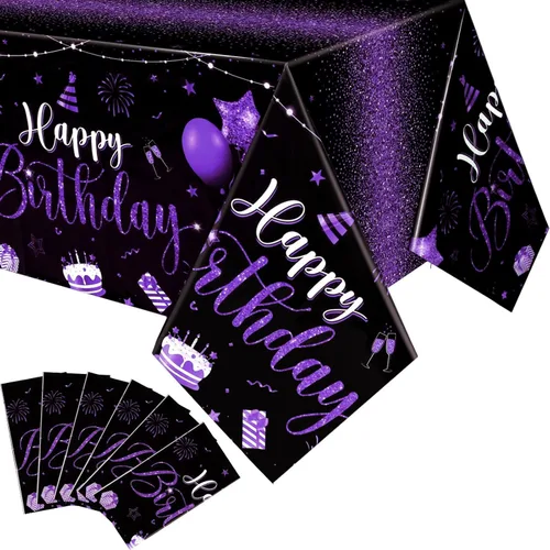 Miniatura 25 de Tudomro 3 piezas de manteles de feliz cumpleaños, manteles de plástico para decoración de fiesta de cumpleaños, paños rectangulares para baby Negro