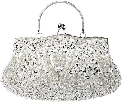 Miniatura 3 de Bolso de noche para mujer estilo retro con cuentas Gris USXELYS78867