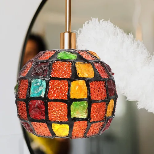 Miniatura 2 de OSALADI Pantalla pequeña de vitral colgante para lámpara de techo cubierta de luz turca lámpara colgante lámpara globo accesorios dormitorio Como se