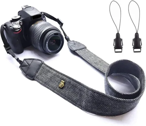 Miniatura 8 de Correa de la cámara Correa de hombro de lona negra con hebillas de liberación rápida para DSLR SLR Correa de transporte ajustable del hombro