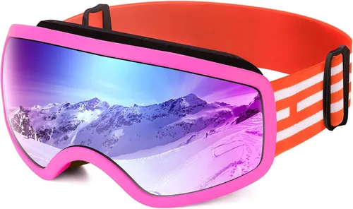 EasYoung Gafas de esquí y snowboard para niños, jóvenes, niños y niñas de 3 a 15 años 05: Marco rosa con lente roja