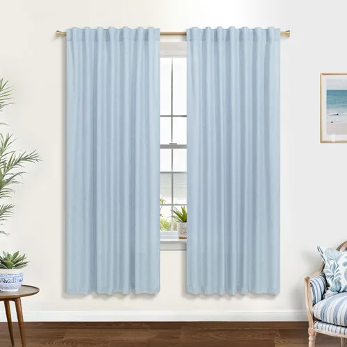 Miniatura 76 de KOUFALL Cortinas de lino azul marino de 84 pulgadas de largo, cortinas transparentes azul oscuro para sala de estar y dormitorio, medianoche