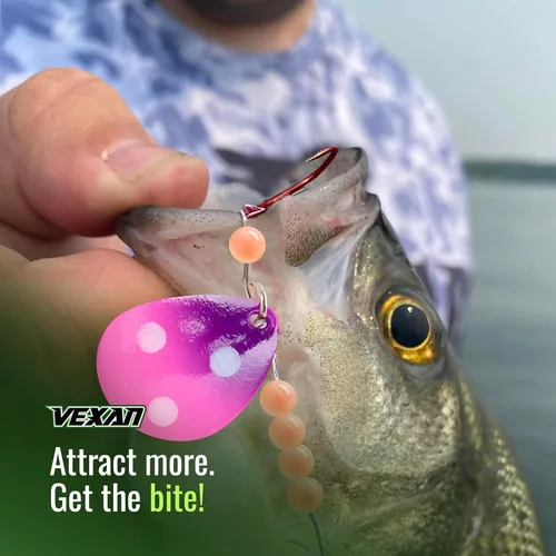 Miniatura 4 de Vexan Glow Walleye Spinner Rig - Live Bait Fishing Rig for Walleye with UV Glow Beads, #4 Colorado Spinning Plates, #2 Red J-Hook Setup, 48” Mono