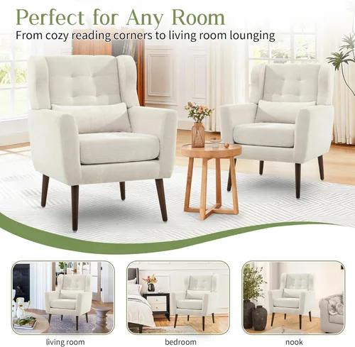 Miniatura 7 de cinkehome Sillas decorativas con brazos para sala de estar, sillón moderno tapizado en chenilla, cómoda silla de salón acolchada y suave