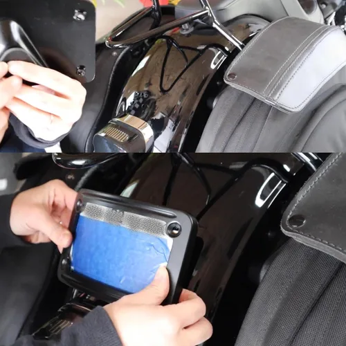 Miniatura 4 de 3148 Soporte de placa de matrícula curvado inclinado con marco compatible con Harley Davidson montaje de 3 agujeros (negro)