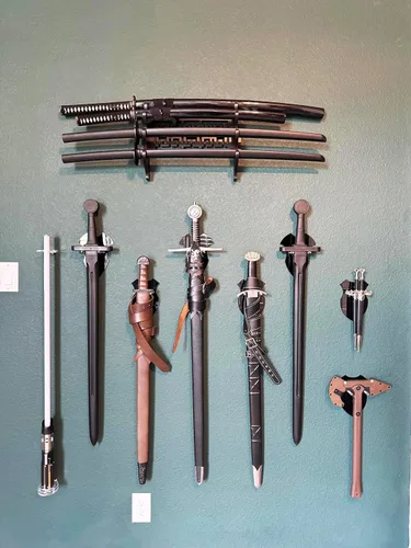 Miniatura 2 de Soporte de pared vertical de acrílico negro para espada, soporte para espada para 1 espada, katana o hacha, soporte resistente para espada