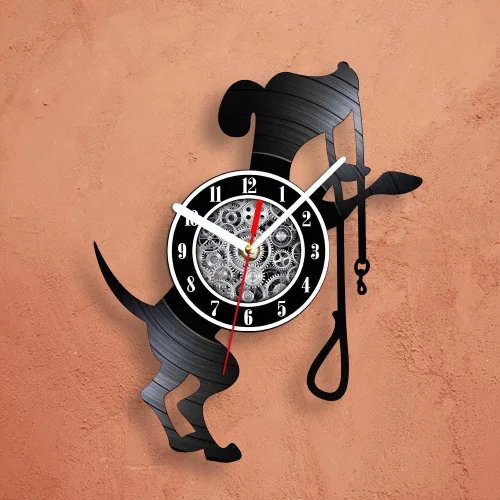 Miniatura 4 de The Geeky Days Reloj de pared de cuarzo silencioso con batería de disco de vinilo negro para perros y mascotas, reloj colgante de álbum retro Sin luz