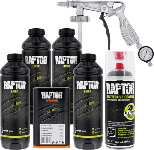 Miniatura 2 de Kit de revestimiento U-Pol Raptor de 4 cuartos - Kit de revestimiento en aerosol de uretano negro para plataforma de camión con pistola