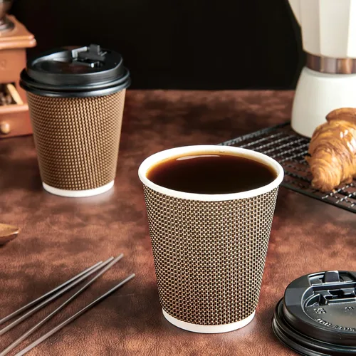 Miniatura 4 de LITOPAK Paquete de 80 tazas de café de papel de 10 onzas, tazas de café caliente con pared ondulada aislada con tapa y pajitas, tazas de tres capas
